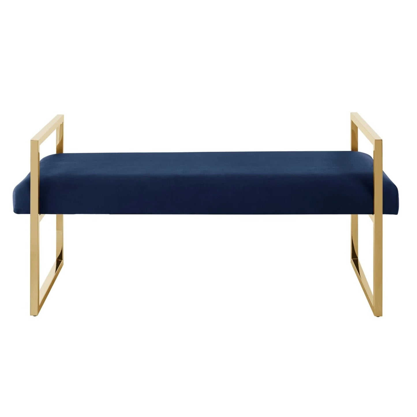 48" Navy Blue and Gold Velvet Upholstered Bench