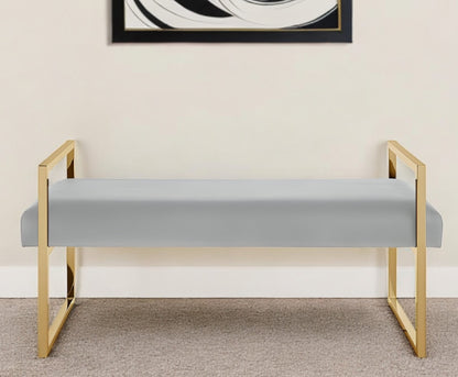 48" Navy Blue and Gold Velvet Upholstered Bench