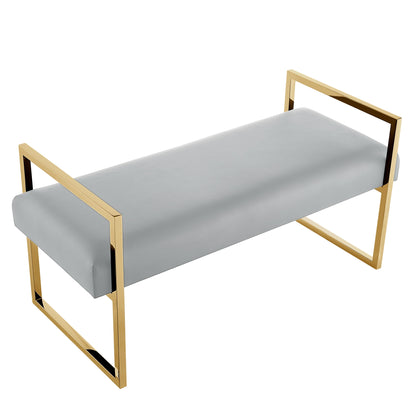 48" Navy Blue and Gold Velvet Upholstered Bench