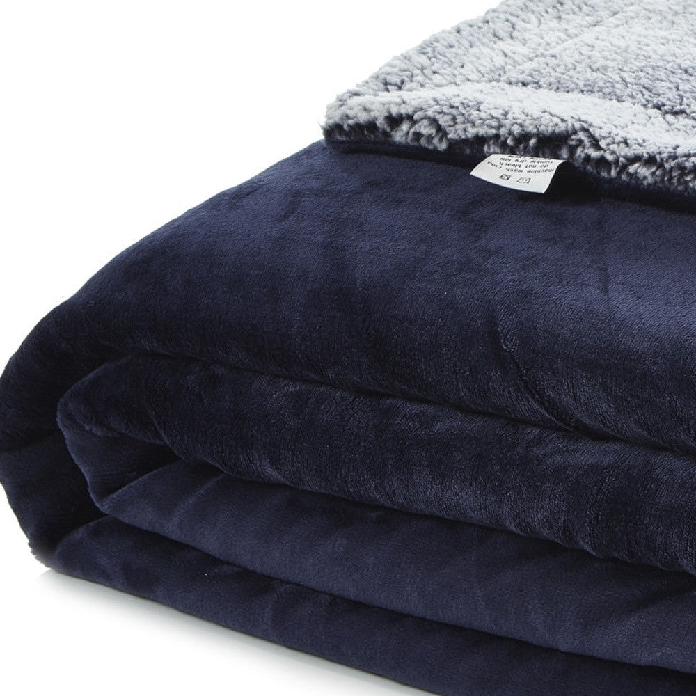 90" X 90" Navy Blue Knitted Polyester Plush Throw Blanket