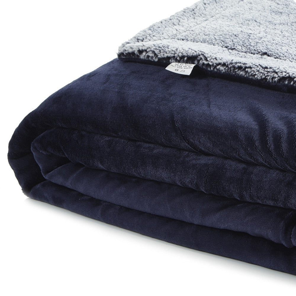 90" X 90" Navy Blue Knitted Polyester Plush Throw Blanket