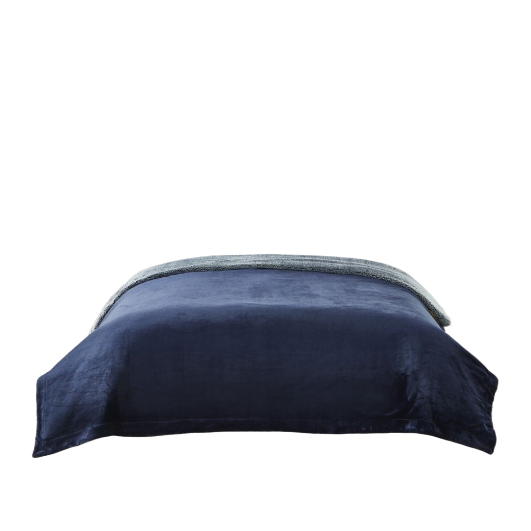 90" X 90" Navy Blue Knitted Polyester Plush Throw Blanket