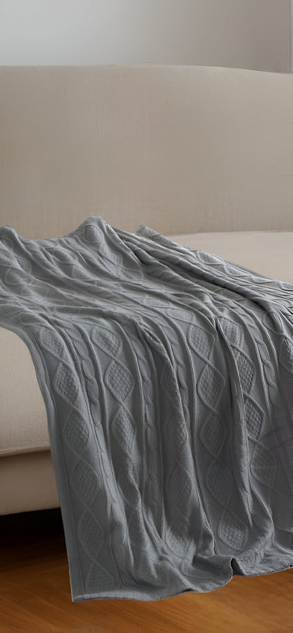 60" X 50" Light Gray Knitted Acrylic Throw Blanket