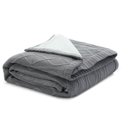 60" X 50" Light Gray Knitted Acrylic Throw Blanket