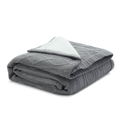 60" X 50" Light Gray Knitted Acrylic Throw Blanket