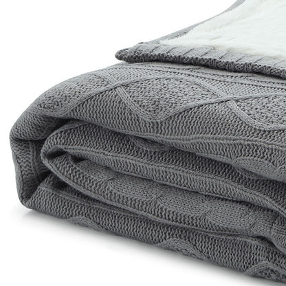 60" X 50" Light Gray Knitted Acrylic Throw Blanket