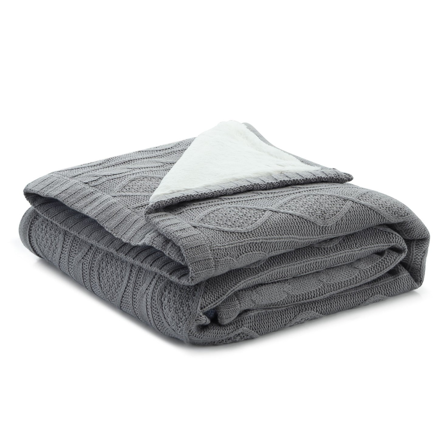 60" X 50" Light Gray Knitted Acrylic Throw Blanket