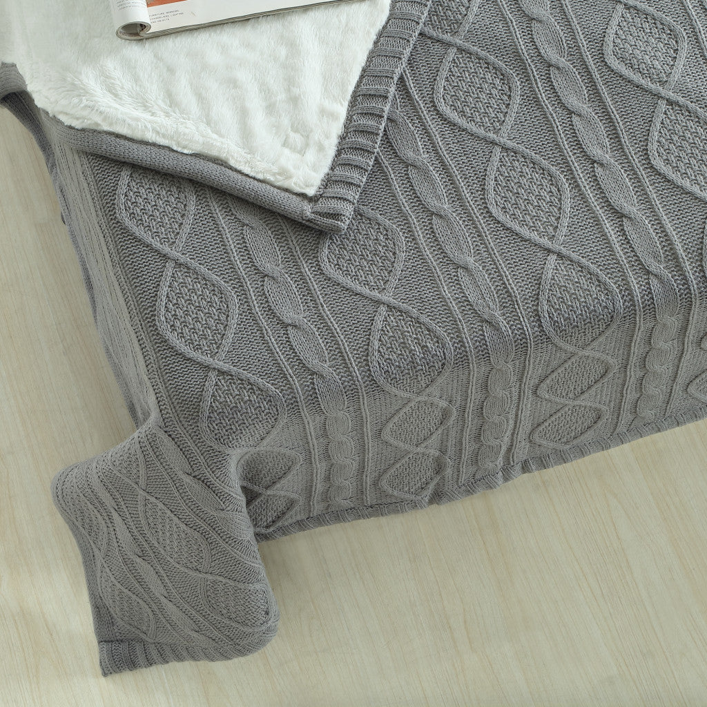 60" X 50" Light Gray Knitted Acrylic Throw Blanket