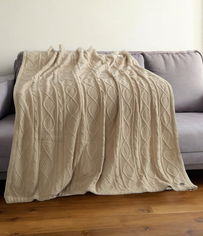 60" X 50" Light Gray Knitted Acrylic Throw Blanket