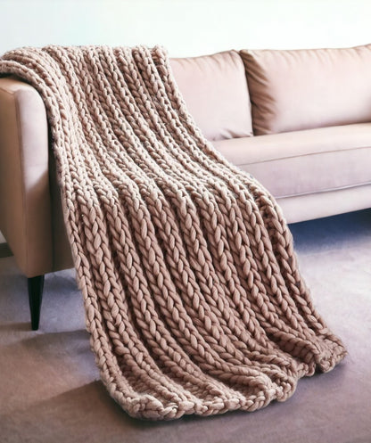 50" X 70" Blush Knitted Polyester Throw Blanket