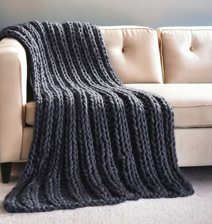 60" X 40" Light Gray Knitted Polyester Throw Blanket