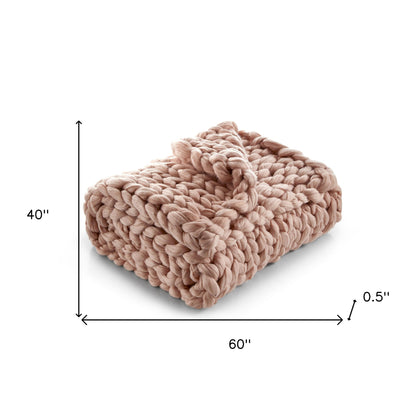 60" X 40" Blush Knitted Polyester Throw Blanket