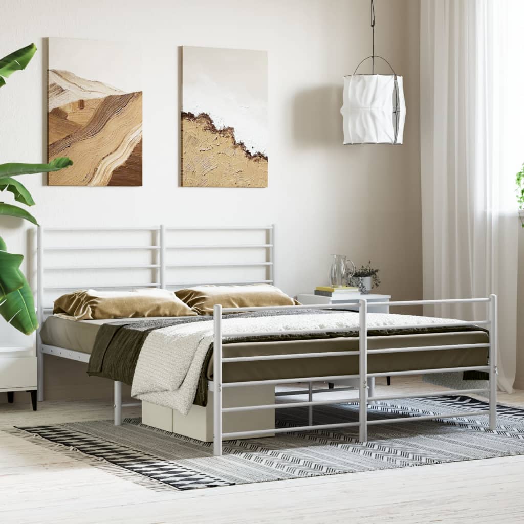 Metal Bed Frame without Mattress with Footboard White 53.1"x74.8"