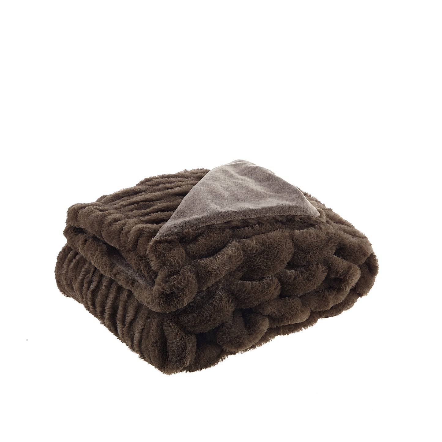 60" X 50" Brown Knitted Faux Fur Throw Blanket