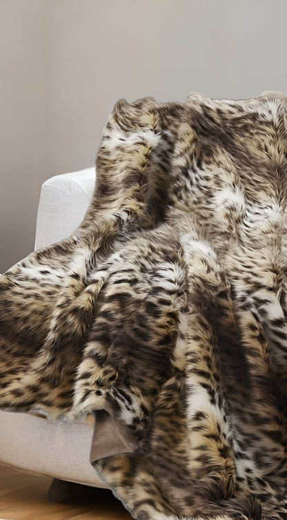 60" X 50" Brown Knitted Acrylic Animal Print Throw Blanket