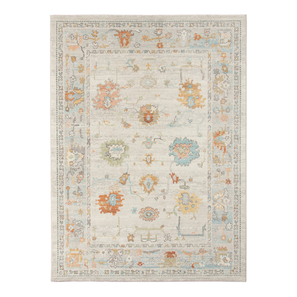 2' X 3' Blue and Orange Floral Stain Resistant Indoor Outdoor Area Rug