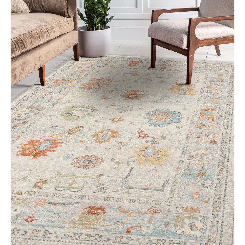 2' X 3' Blue and Orange Floral Stain Resistant Indoor Outdoor Area Rug