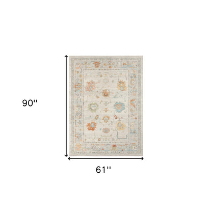 8' X 10' Gray and Orange Floral Stain Resistant Indoor Outdoor Area Rug