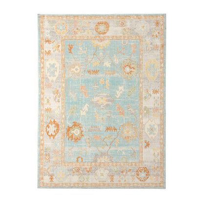 2' X 3' Blue and Orange Floral Stain Resistant Indoor Outdoor Area Rug