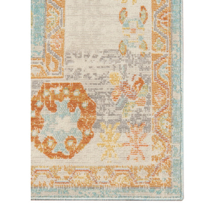 2' X 3' Blue and Orange Floral Stain Resistant Indoor Outdoor Area Rug