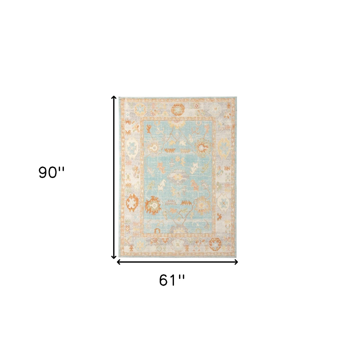 5' X 7' Blue and Orange Floral Stain Resistant Indoor Outdoor Area Rug