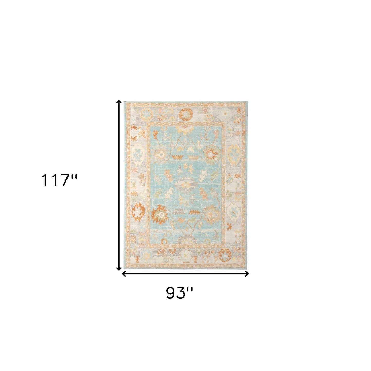 5' X 7' Blue and Orange Floral Stain Resistant Indoor Outdoor Area Rug