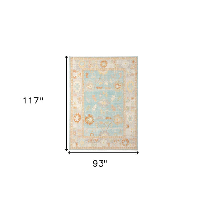 5' X 7' Blue and Orange Floral Stain Resistant Indoor Outdoor Area Rug