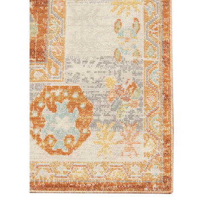 5' X 7' Blue and Orange Floral Stain Resistant Indoor Outdoor Area Rug