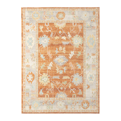 5' X 7' Blue and Orange Floral Stain Resistant Indoor Outdoor Area Rug