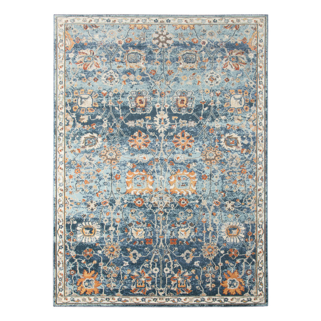 2' X 3' Blue and Orange Floral Stain Resistant Indoor Outdoor Area Rug