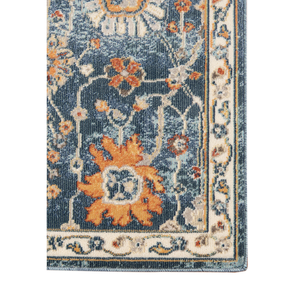 2' X 3' Blue and Orange Floral Stain Resistant Indoor Outdoor Area Rug