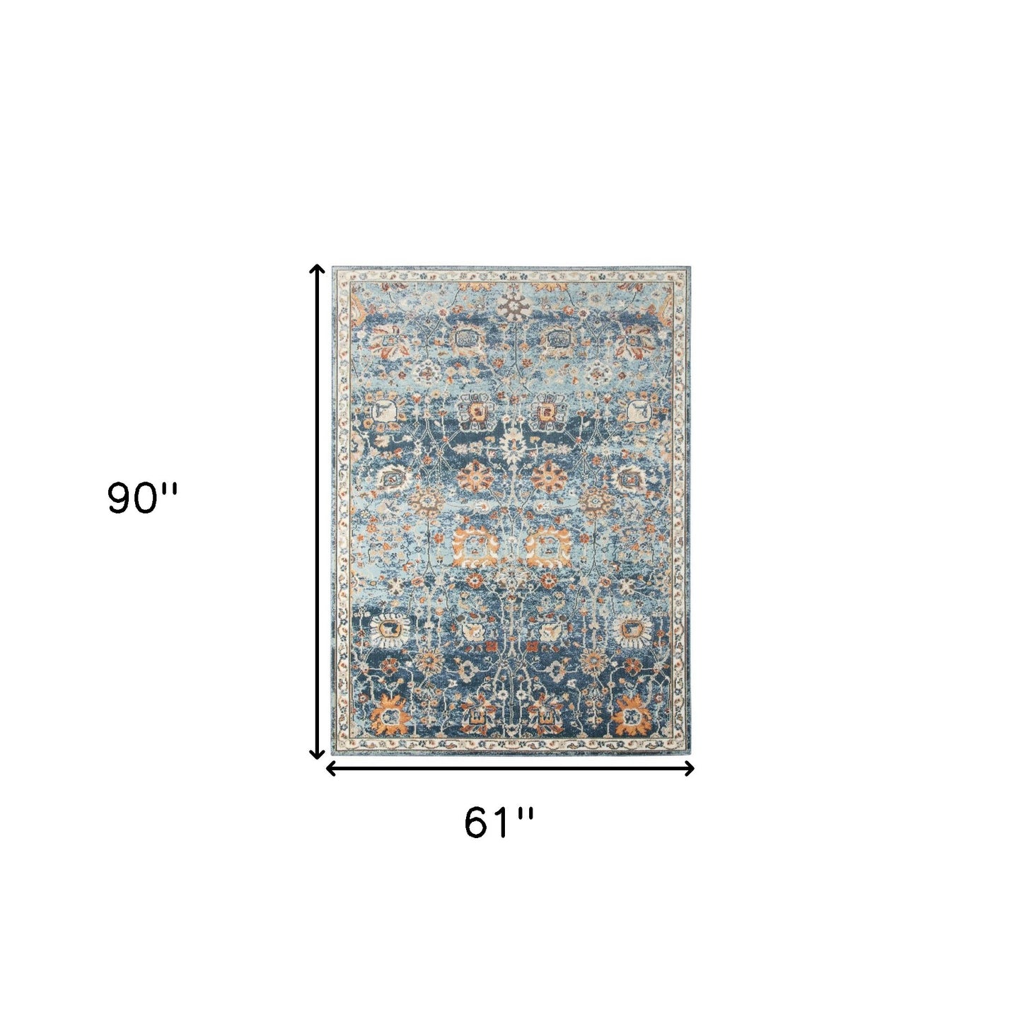 5' X 7' Blue and Orange Floral Stain Resistant Indoor Outdoor Area Rug