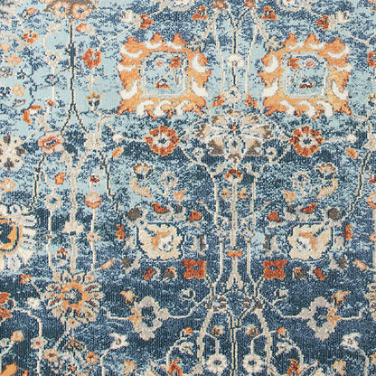 5' X 7' Blue and Orange Floral Stain Resistant Indoor Outdoor Area Rug