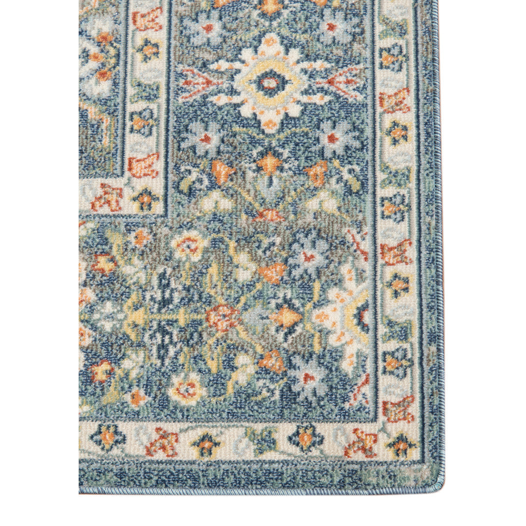 2' X 3' Blue and Orange Floral Medallion Stain Resistant Indoor Outdoor Area Rug