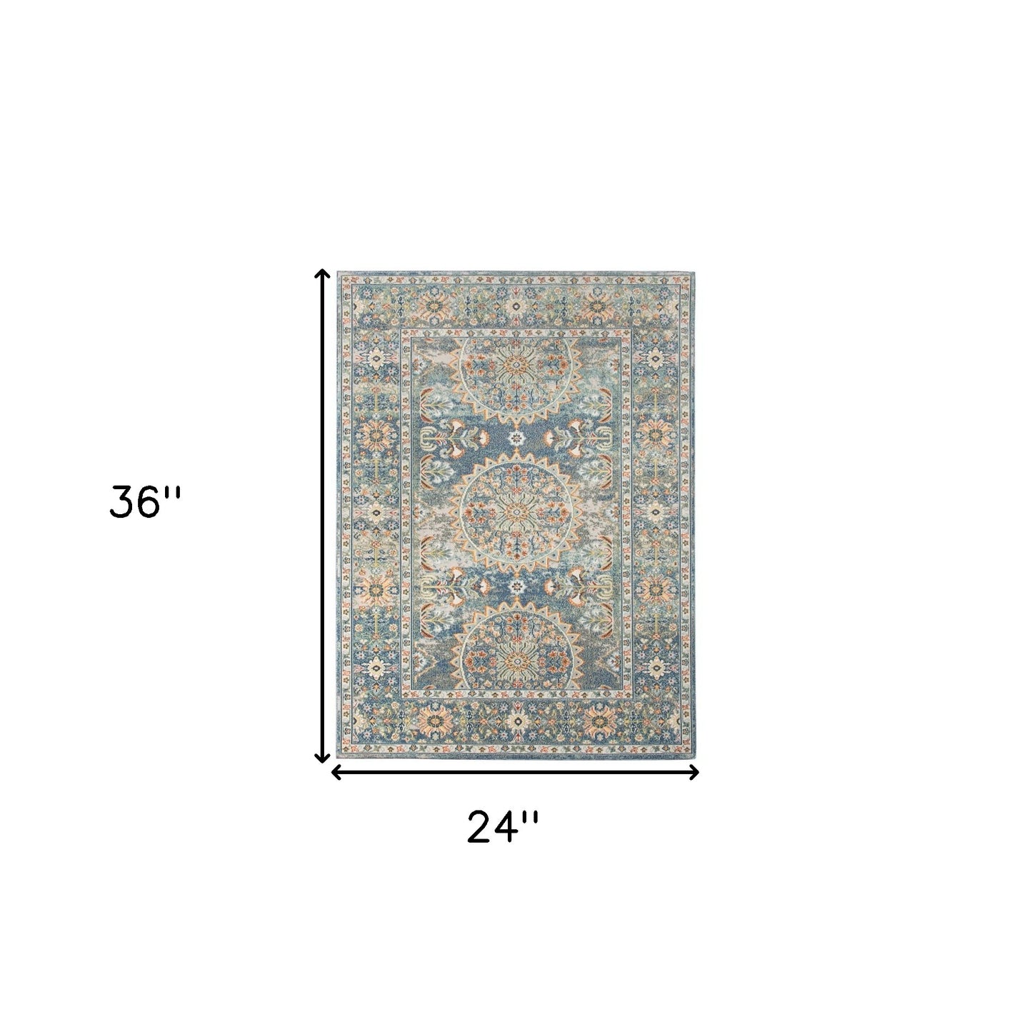 2' X 3' Blue and Orange Floral Medallion Stain Resistant Indoor Outdoor Area Rug