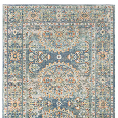 2' X 3' Blue and Orange Floral Medallion Stain Resistant Indoor Outdoor Area Rug