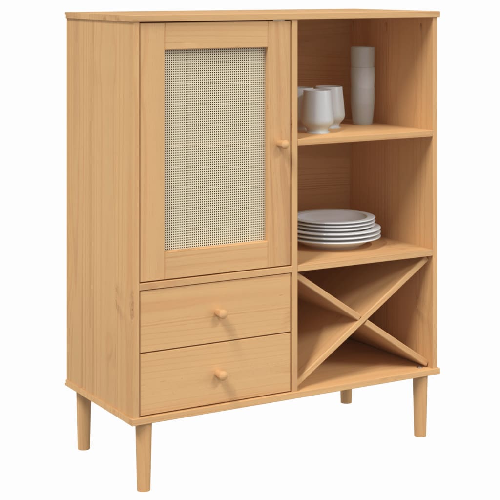 Highboard SENJA Rattan Look Brown 35.4"x15.7"x44.1" Solid Wood Pine