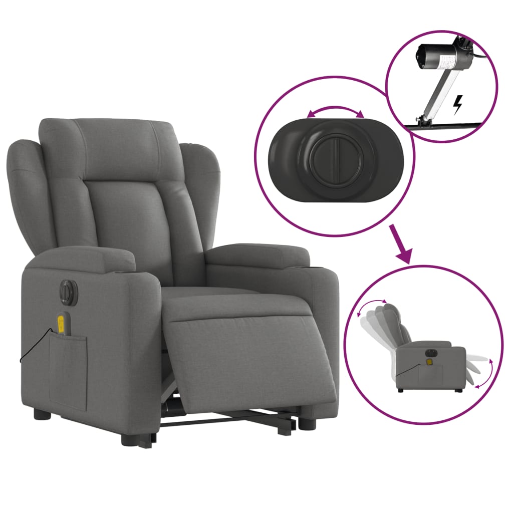 Electric Stand up Massage Recliner Chair Dark Gray Fabric