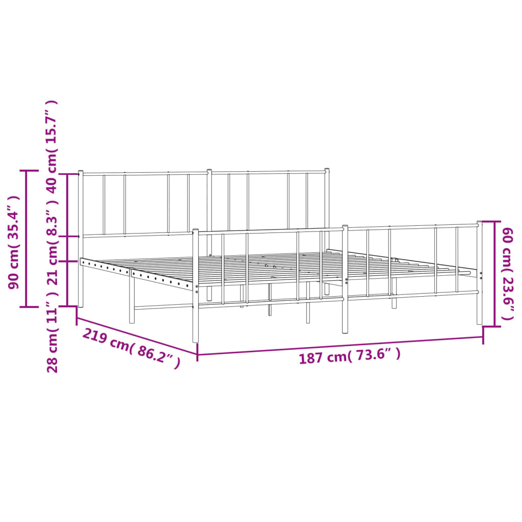 Metal Bed Frame without Mattress with Footboard White 72"x83.9"