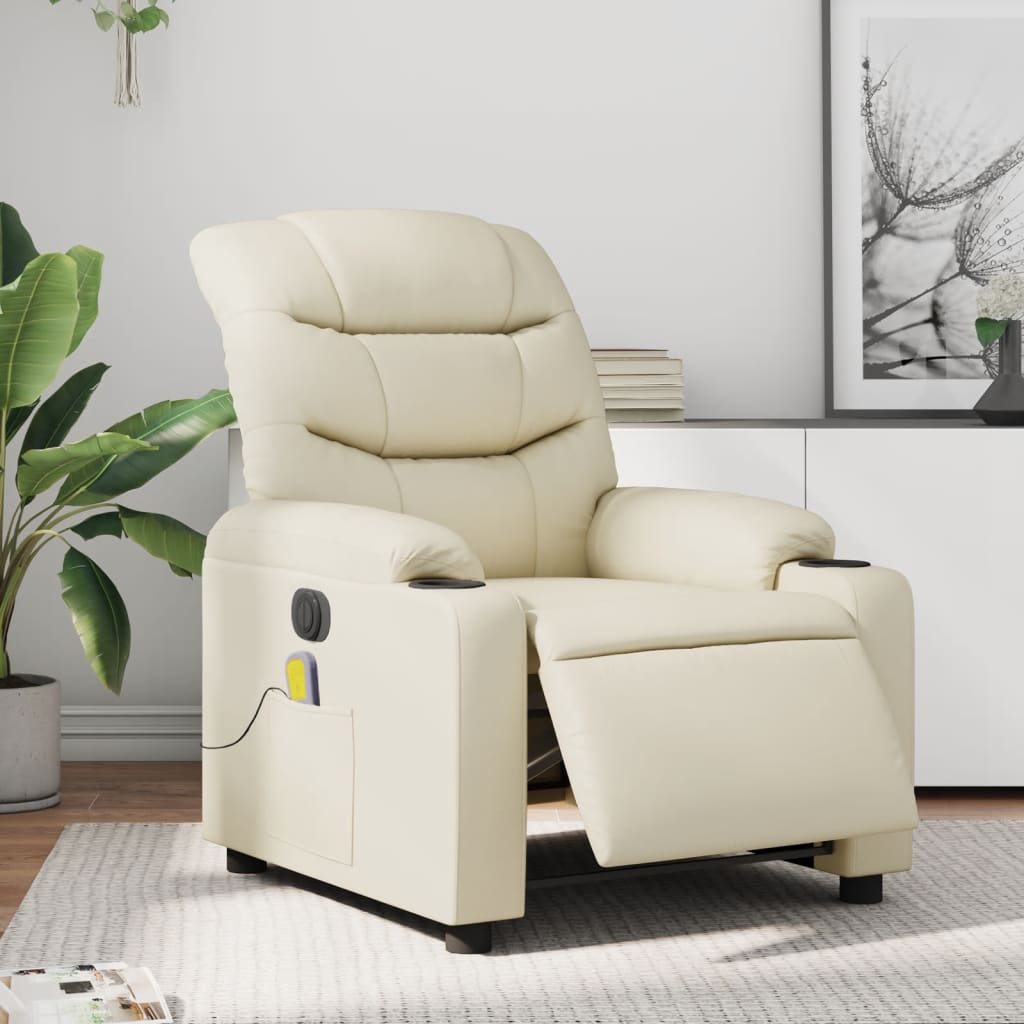 Electric Massage Recliner Chair Cream Faux Leather