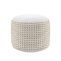 18" White Jute Round Geometric Pouf Ottoman