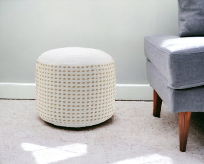 18" White Jute Round Geometric Pouf Ottoman