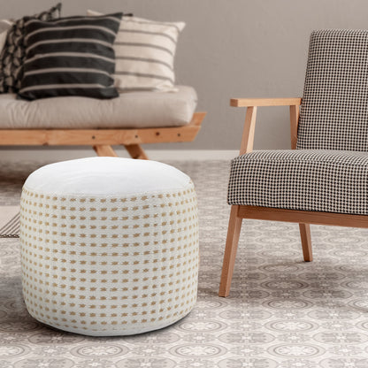 18" White Jute Round Geometric Pouf Ottoman