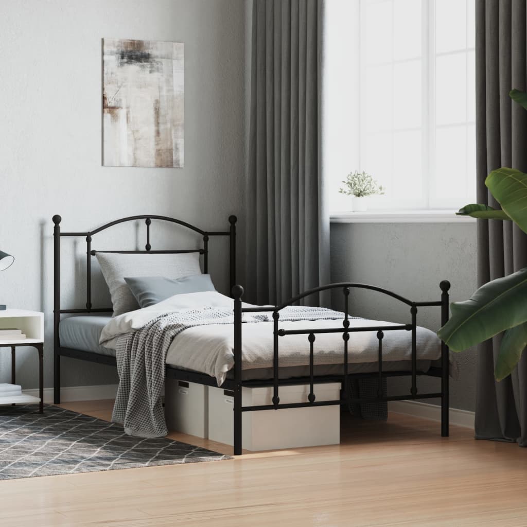 Metal Bed Frame without Mattress with Footboard Black 39.4"x74.8"