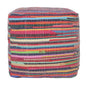 18" Red Cotton Cube Striped Pouf Ottoman