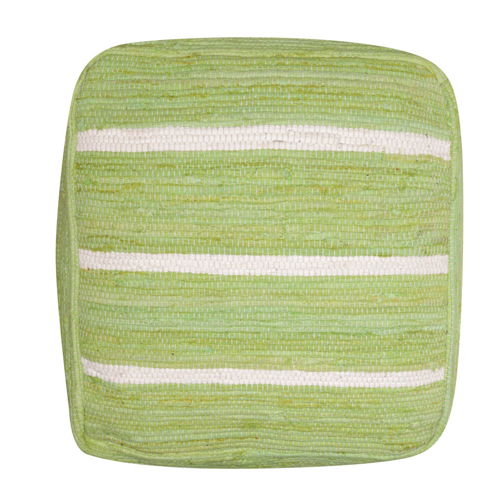 18" Green Cotton Cube Striped Pouf Ottoman