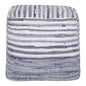 18" Blue Cotton Cube Striped Pouf Ottoman