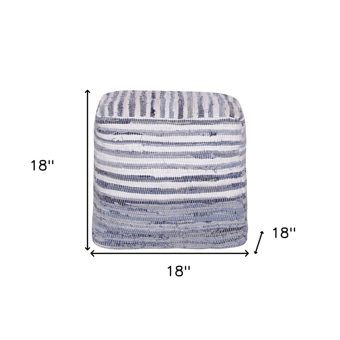 18" Blue Cotton Cube Striped Pouf Ottoman