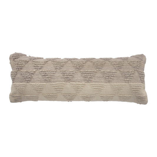 14" X 36" Natural and Gray Geometric Cotton Lumbar Throw Pillow