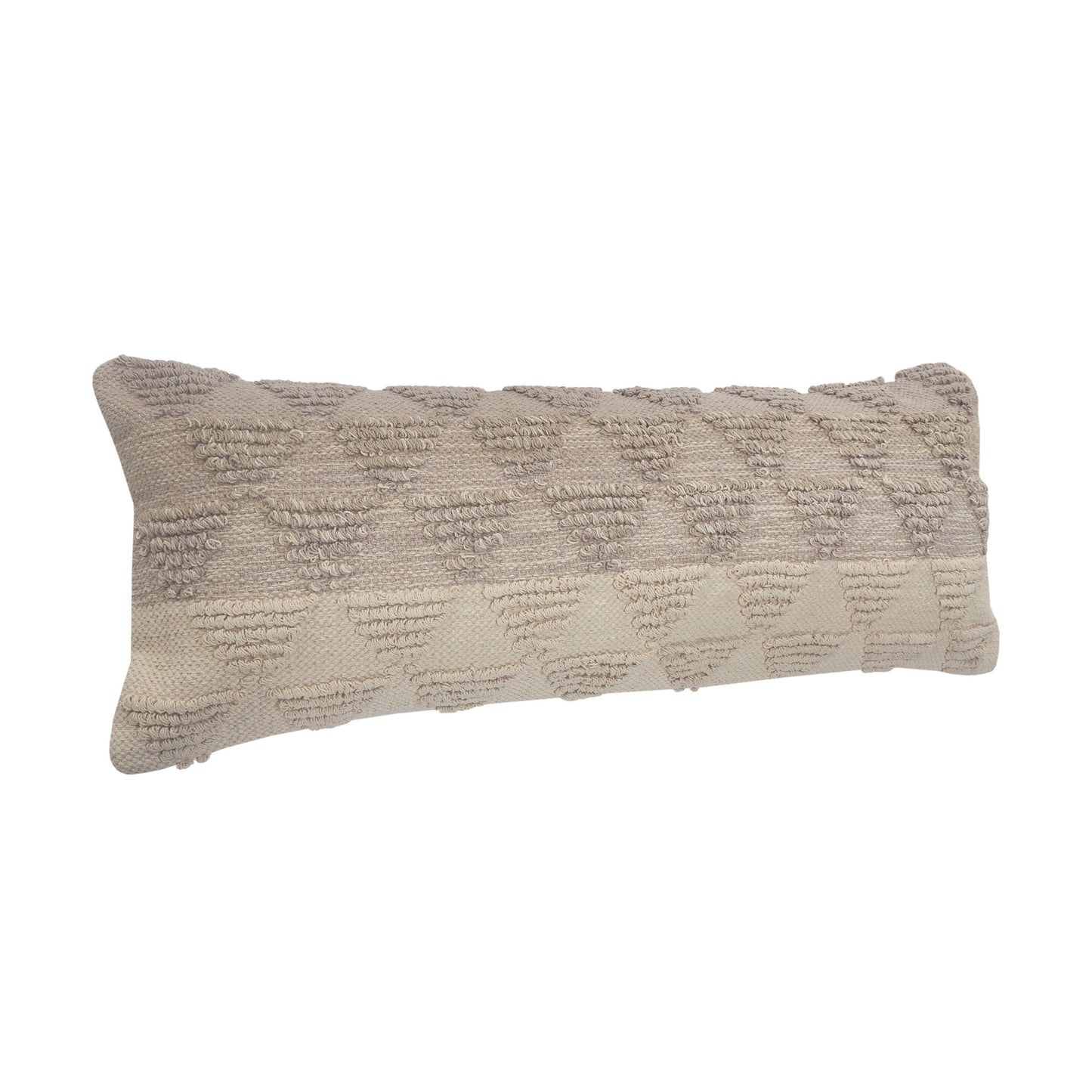 14" X 36" Natural and Gray Geometric Cotton Lumbar Throw Pillow